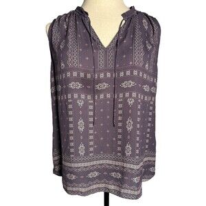 Maurices Sleeveless Bohemian Blouse XXL Purple Geometric Ruffle Neck Tank Top